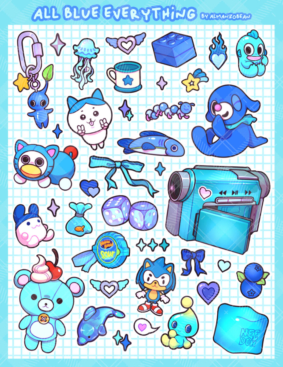 all blue everything sticker sheet